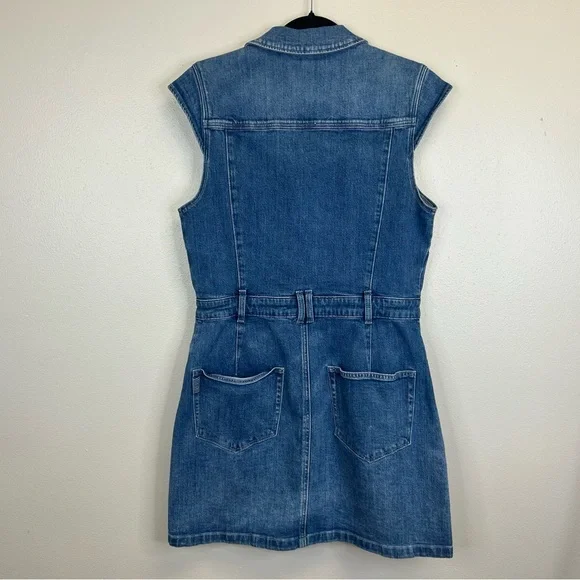 PAIGE Jaxson Blue Denim Mini Dress Womens 10 Vneck Cotton Pockets Classic - Picture 10 of 12